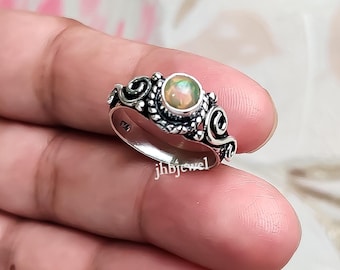 Natural Ethiopian Opal Sterling Silver Ring Birthstone Jewelry Gift