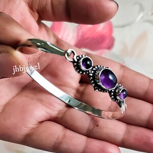 Handgemaakte armband van paarse amethist en 925 zilver voor dames Amethyst Cabochon