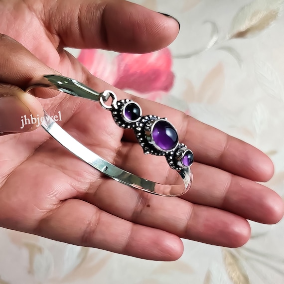 Purple Amethyst Handmade 925 Sliver Bangle For Woman