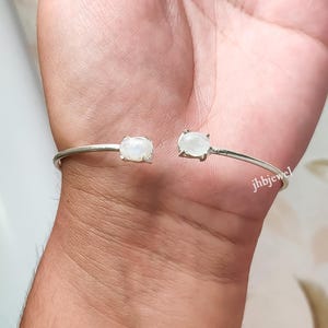 Moonstone Bangle, Simple Design Handmade Bangle, Moonstone Cuff Bracelet, 925 Sterling Silver Cuff Bangle, Adjustable Bangle, Birthday Gifts
