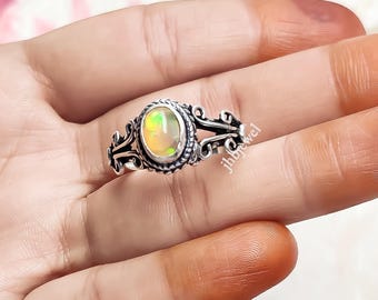 Natural Ethiopian Opal Sterling Silver Ring, Handmade Gemstone Promise Ring