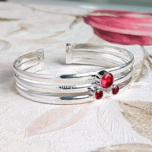 Rode granaat sterlingzilveren armband, verstelbare manchetarmband