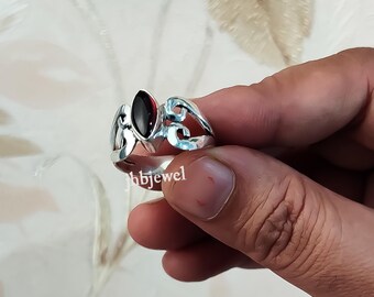 Handmade Red Garnet 925 Sterling Silver Ring, Marquise Gemstone Ring