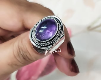 Natuurlijke paarse amethist 925 sterlingzilveren ring