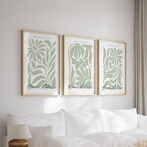 3 Set Sage Green Henri Matisse Prints, Green Matisse Wall Prints, Sage Bedroom Art, Neutral Living Room Decor, Trendy Art Exhibition Posters