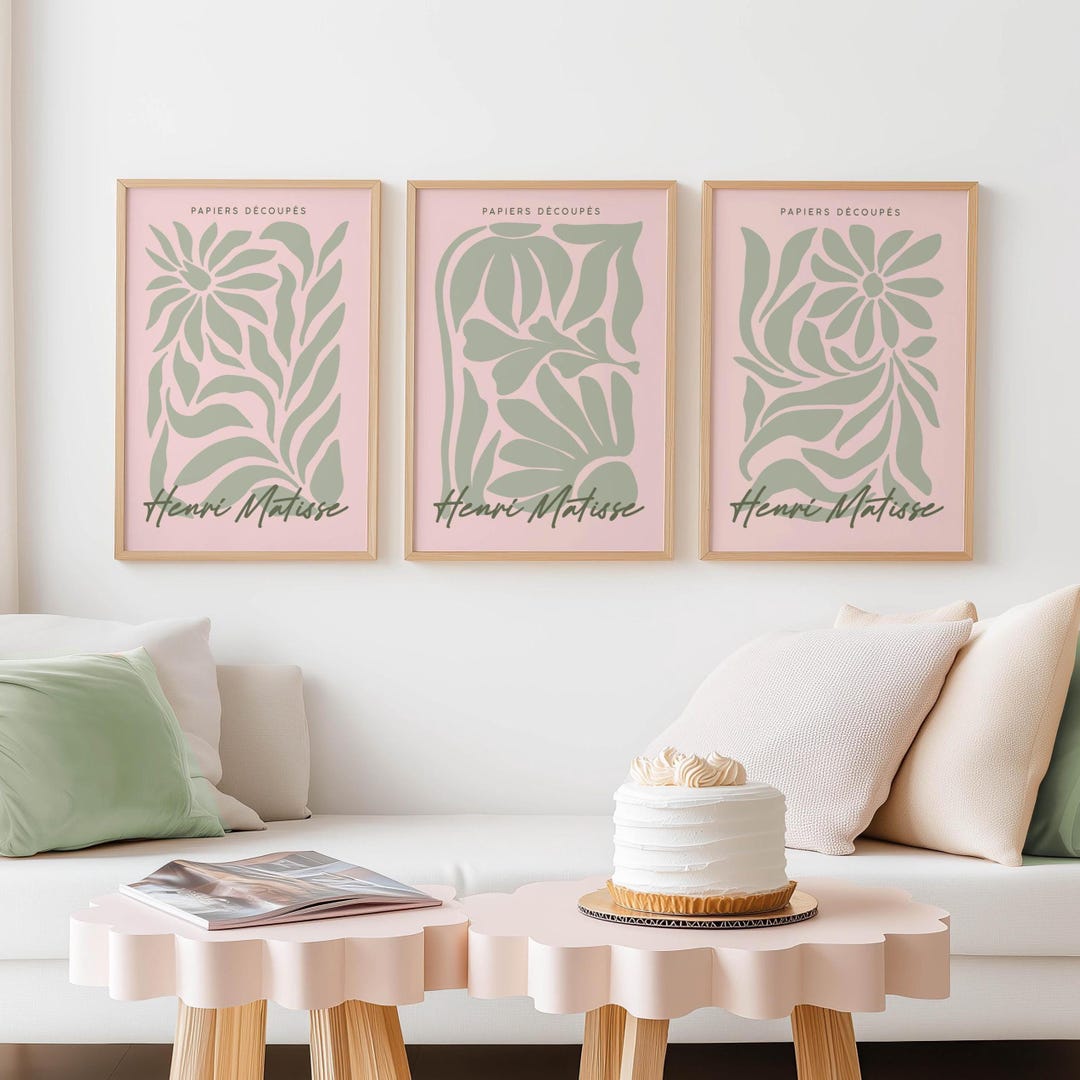 3 Set Sage & Pink Henri Matisse Prints, Green Matisse Wall Prints ...