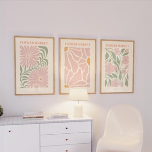 Set of 3, Flower Market Prints, Amalfi Poster, Dopamine Decor, London Flower Market Print, Pink Bedroom Art, Kitchen Decor, Trendy Wall Art