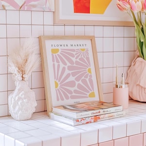 Pink Flower Market Print, Light Pink Print, Pink Bedroom Art, Paris Wall Art, Exhibition Art, Dorm Wall Art, Pastel Wall Art, Dopamine Decor