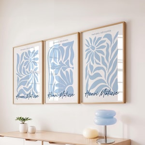 3 Set Blue Matisse Prints, Pastel Blue Prints, Light Blue Bedroom Decor, Museum Exhibition Art Posters, Pastel Blue Living Room Wall Art