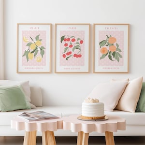 Set of 3, Fruit Market Prints, Amalfi Poster, Soft Girl Aesthetic, Dreamy Pastel Wall Art, Pink Bedroom Art, Vintage Decor, Trendy Wall Art