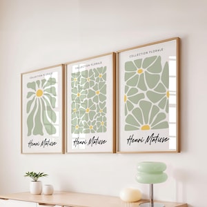 3 Set Sage Green Henri Matisse Prints, Green Matisse Wall Prints, Sage Bedroom Art, Neutral Living Room Decor, Trendy Art Exhibition Posters