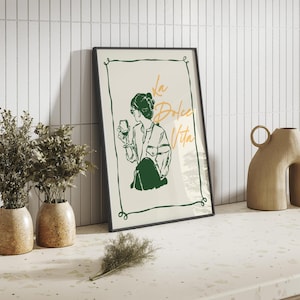 Set of 3 Green Kitchen Prints, Dolce Vita Trendy Kitchen Wall Art, Modern Dining Room Decor, Chef Was Cute Poster, Neutral Apartment Prints image 5