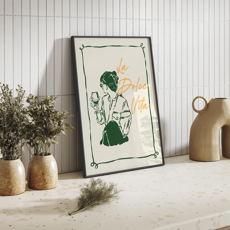 Set of 3 Green Kitchen Prints, Dolce Vita Trendy Kitchen Wall Art, Modern Dining Room Decor, Chef Was Cute Poster, Neutral Apartment Prints image 5