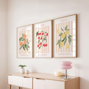 Set of 3, Fruit Market Prints, Amalfi Poster, Soft Girl Aesthetic, Dreamy Pastel Wall Art, Peach Bedroom Art, Vintage Decor, Trendy Wall Art