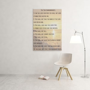 Canvas Print, The Ten Commandments Wall Art, Religious Decor, Bible Quote Gift, Christian Home Decoration