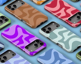 Personalized Colorful Art Wave line Phone Case For iPhone 17 16 15 14 13 12 11 Air Pro Max Tough MagSafe Samsung S25 S24 S23 S22 Ultra Cover