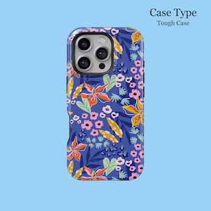 Tropical Floral Phone Case: Vibrant Blue Plant Design, iPhone & Samsung