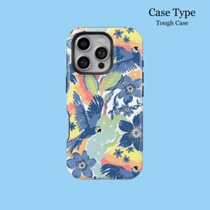 Art Tropical Jungle Plants Flowers And Parrot For iPhone 16 15 14 13 12 11 XS XR Pro Max Tough MagSafe Galaxy S25 S24 S23 S22 FE Ultra Cover