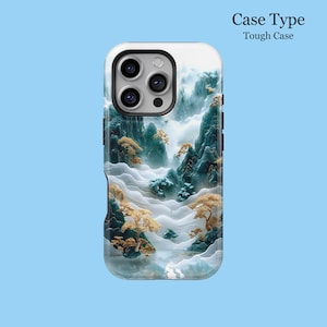Asian Exquisite Jade Carvings Green Marble Phone Case For iPhone 16 15 14 13 12 11 Pro Tough MagSafe Samsung  S25 S24 S23 S22 FE Ultra Cover