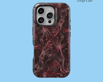 Funda resistente MagSafe para iPhone 16, 15, 14, 13, 12, 11, XS, 8 Pro Plus Max, Galaxy S25, S24, S23, S22 Ultra, con diseño de mano de esqueleto y ojo humano sangriento de terror gótico