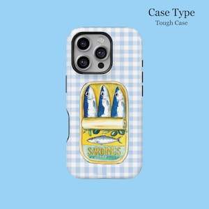 Retro Sardine Can and Blue Fun Gift for Food Lovers For iPhone 16 15 14 13 12 11 8 Pro Max MagSafe Galaxy S25 S24 S23 S22  Ultra Custom Case