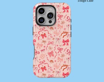 Pink Bow And Ribbon Cute And Stylish Design Phone Case For iPhone 16 15 14 13 12 11 XS Pro Max MagSafe Galaxy S25 S24 S23 S22 FE Ultra Cover