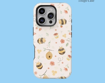 Spring Bee Phone Case Cute Floral Bumble Bees Daisies For iPhone 16 15 14 13 12 11 Pro Max MagSafe Galaxy S25 S24 S23 S22 S21 FE Ultra Cover