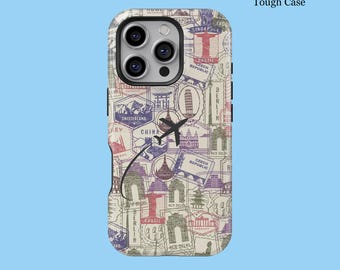 Funda para teléfono con sello vintage de viaje para iPhone 16, 15, 14, 13, 12, 11, XS, 8Pro Max, resistente, MagSafe, Galaxy S25, S24, S23, S22, S21 FE Plus Ultra Cover