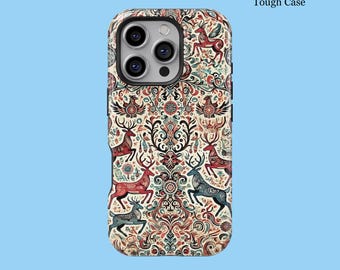 Cadeau tribal Art Boho Deer Totem pour iPhone 16 15 14 13 12 11 XS XR Pro Plus Max Tough MagSafe Galaxy S25 S24 S23 S22 S21 FE Ultra Cover