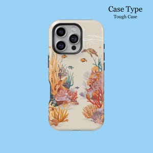 Retro Ocean Cute Turtle And Coral Fish Case For iPhone 16 15 14 13 12 11 8 Pro Max MagSafe Samsung S25 S24 S23 S22 S21 FE Ultra Custom Cover