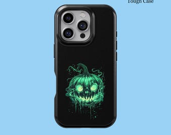 Halloween Scary Skeleton Pumpkin Case for iPhone 16 15 14 13 12 11 XS 8 Pro Plus Max Tough MagSafe  Samsung S25 S24 S23 S22 S21 Ultra Cover