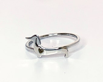 Bague teckel en argent sterling, bijou teckel, cadeau pour amoureux des chiens, bague faite main