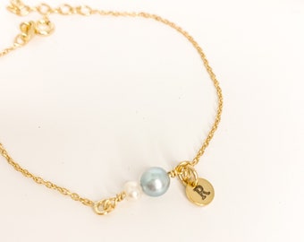 Pulsera algo azul personalizada de oro, algo azul para la novia, regalo de despedida de soltera, encanto inicial, regalo de novia, regalo de primera comunión