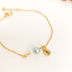 Gold Personalised Something Blue Bracelet, Something blue for bride, bridal shower gift, Initial Charm, bride gift, First Communion Gift