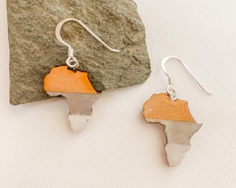 Africa Earrings for women, Africa Map Earrings, African Jewelry, Statement Earrings, Silver Africa Earrings,Africa Jewelry, Wood Earrings