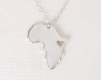 Silber Afrika Halskette, Afrika Karte Halskette, Afrika Form Halskette, Afrika Kette, Afrika Anhänger, Afrika Kontinent, Silber Karte Halskette