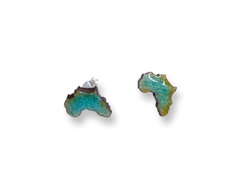 Espárragos de pendientes de África turquesa, espárragos de mapa azul de resina, pendientes personalizados, pendientes de mapa de madera, pendientes de mapa de África, espárragos africanos