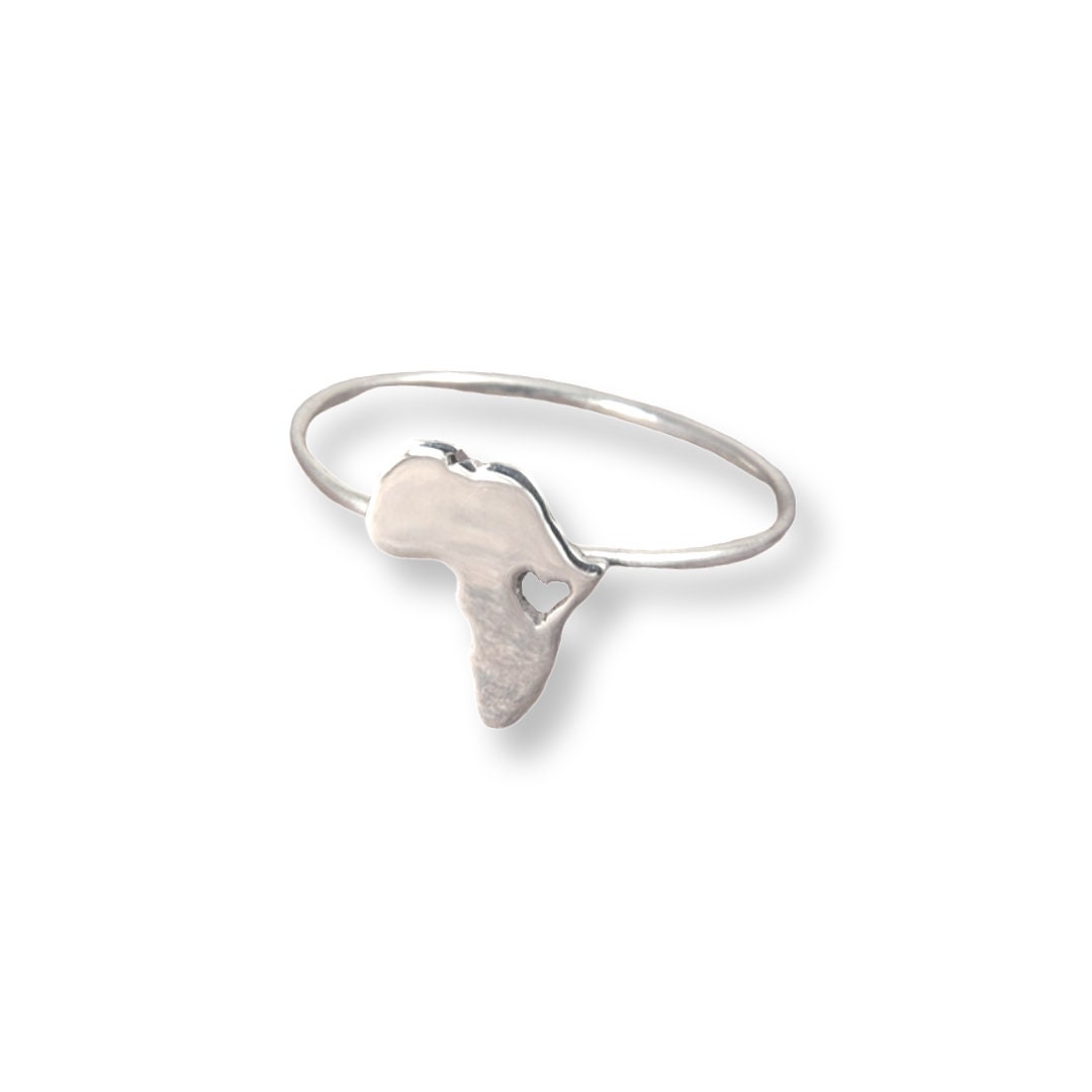 Silver Africa Ring, Africa Map Ring, Personalized Heart Ring, Travel ...