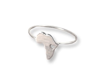 Anillo de plata de África, anillo de mapa de África, anillo de corazón personalizado, regalo de viaje, mapa de estado de plata, anillo africano, joyería personalizada, anillo personalizado