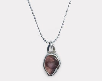 Colar com pingente de vidro do mar rosa, prata de lei, joia mediterrânea, presente costeiro, colar feito à mão