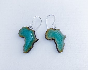 Africa Earrings in Blue turquoise, Africa Map Dangle, Small Girls Earrings,Africa Jewelry, Cute Earrings in a gift kraft box
