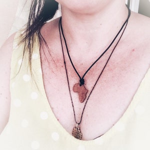 Africa Ebony Map Necklace, Wood Ebony Map Pendant, Africa Personalized Jewelry, White Ebony Wood Necklace for Men
