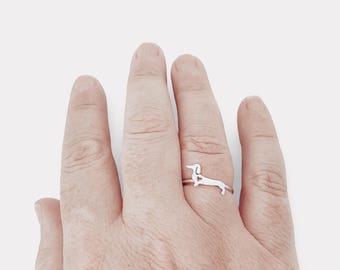 Bague teckel en argent sterling, bague chien saucisse, bague saucisse, cadeau pour amoureux des chiens, bijou pour chien fait main