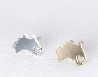 Pendientes de mapa de Australia, pendientes personalizados de plata, Australia de plata, sementales australianos, semental de mapa personalizado, pendientes personalizados, sementales de mapa