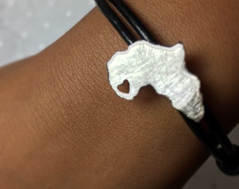 Africa Map Bracelet, Silver Charm, Custom Jewelry, Personalized Bracelet, Africa Bracelet, State Charm, AFrican Bracelet, Silver Africa Map