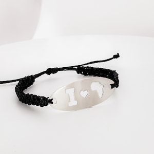 Bracelet J'aime l'Afrique, Bracelet carte de l'Afrique, Bracelet en argent personnalisé, Bracelet carte en argent, breloque de l'Afrique, bijoux personnalisés