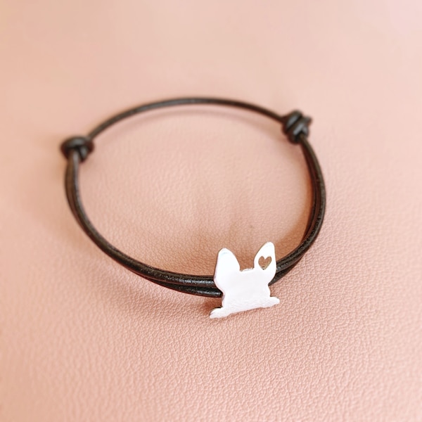 Bracelet bouledogue français argenté, bracelet Frenchie argenté, breloque chien, cadeau bouledogue, bijoux bouledogue français pour femme, bijou pour animaux de compagnie, chien cadeau pour animaux de compagnie