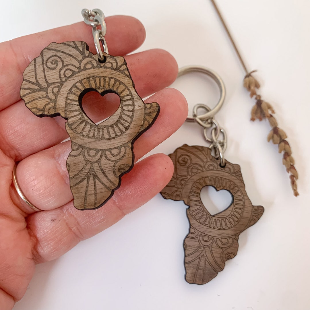 Africa Mandala Wood Keychain, Africa Gift, Wood Africa Key Ring, Idea