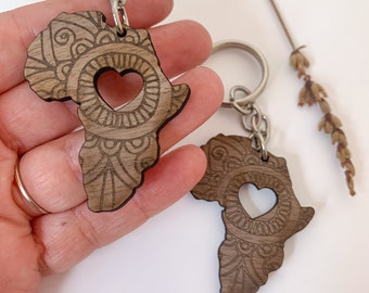 Africa Mandala Wood Keychain, Africa Gift, Wood Africa Key Ring, Idea for his birthday, Gift for Her, Africa Gift for Him