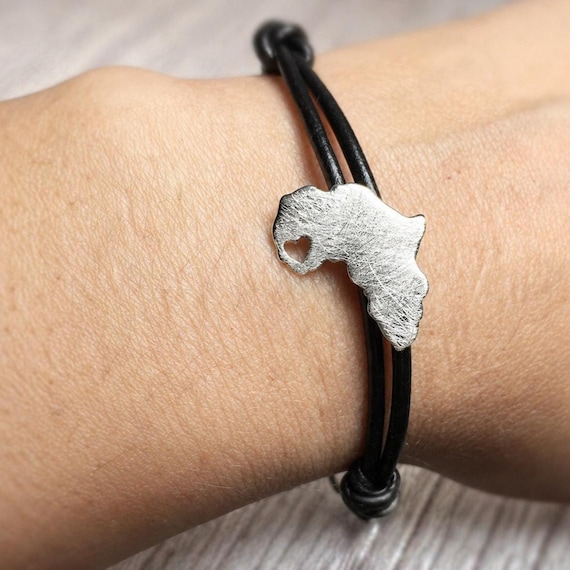 Sterling Silver Africa Heart Bracelet, Africa Map Bracelet, Africa 